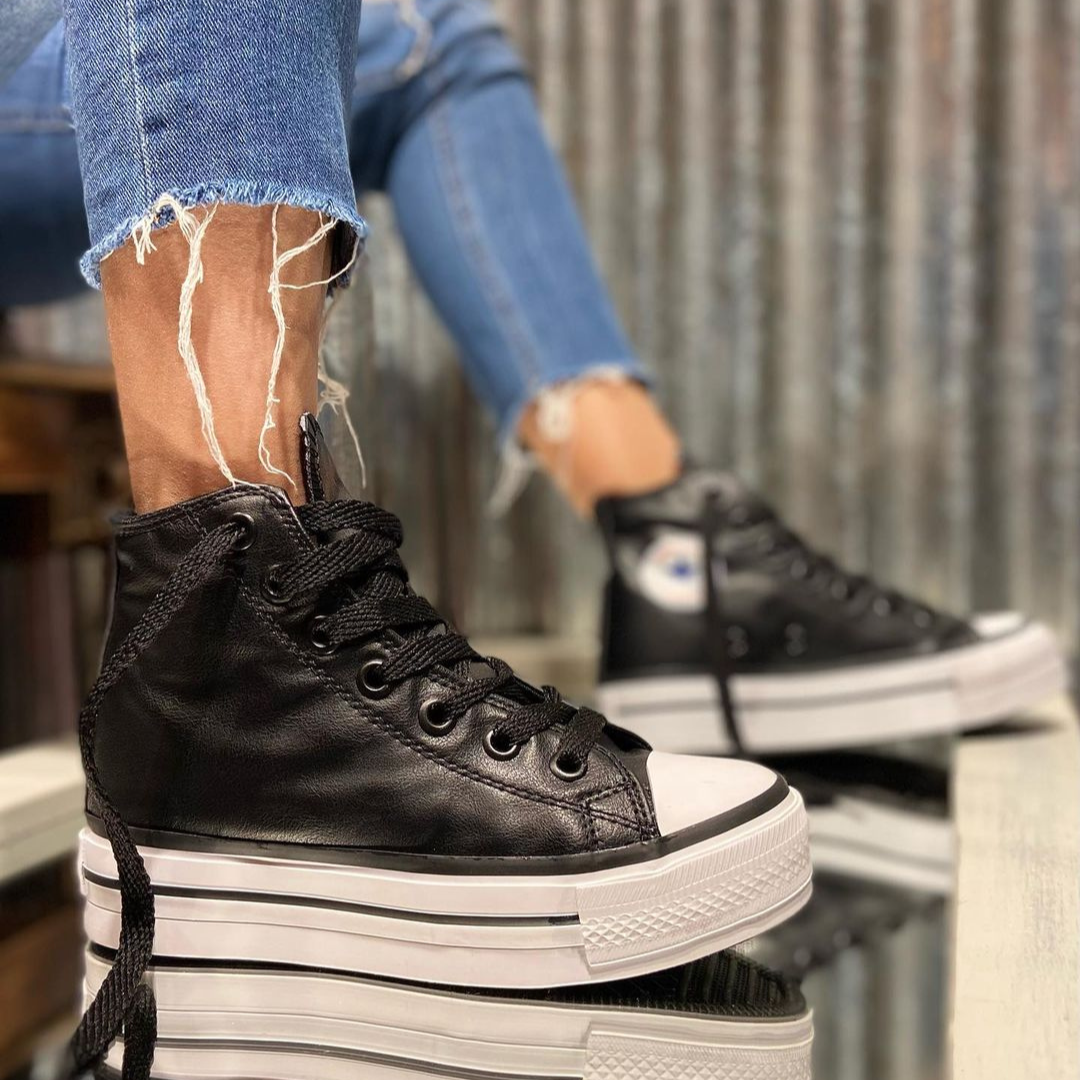 CONVERSE BOTITAS ECO CUERO NEGRO PLATAFORMA